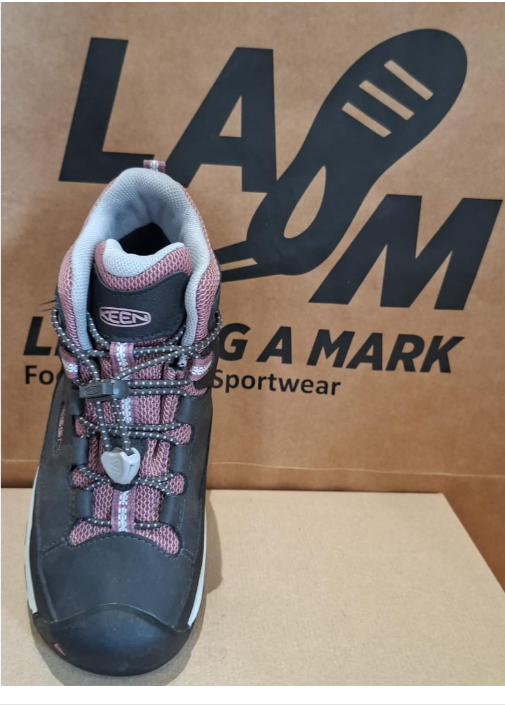 KEEN Targhee Mid Waterproof color gris oscuro, blanco y morado/rosado