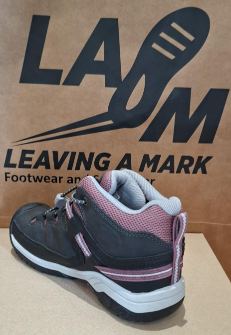 KEEN Targhee Mid Waterproof color gris oscuro, blanco y morado/rosado