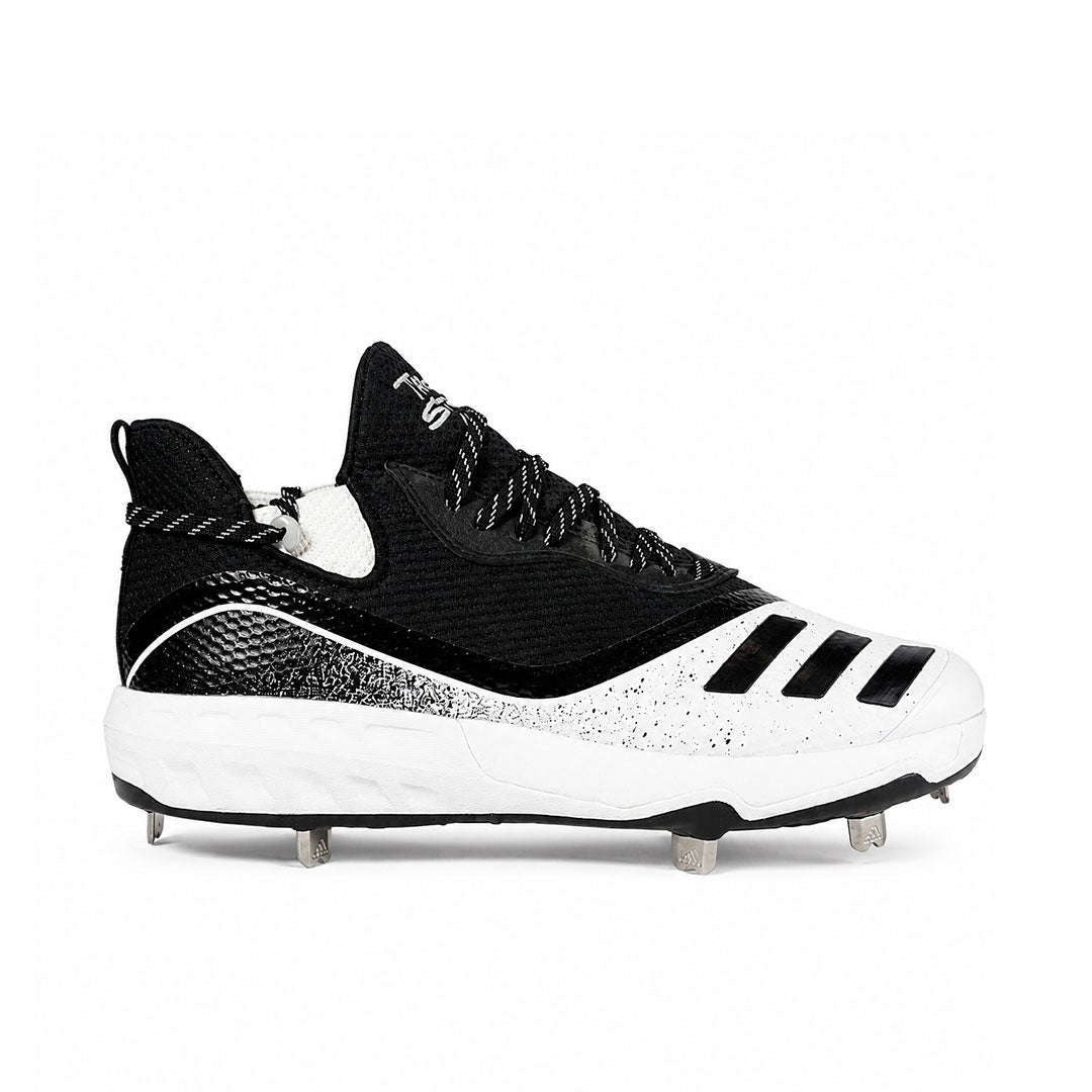 Zapatilla Adidas Icon V Bounce en color negro y blanco, para béisbol o softbol.
